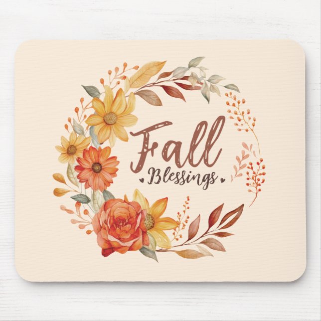 Segen im Herbst - Herbstleaves und Blumenkranz Mousepad (Vorne)