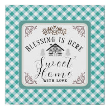 "Segen ist hier" Gingham Aquamarin Canvas Print