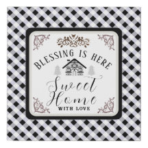 "Segen ist hier" Gingham Black Canvas Print