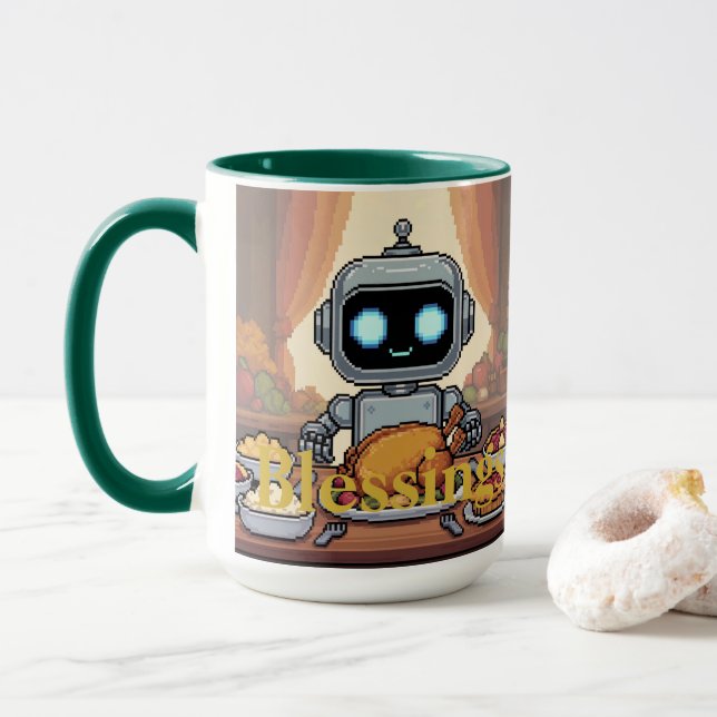 Segen Robot Erntedankfest Essen Tasse (Mit Donut)