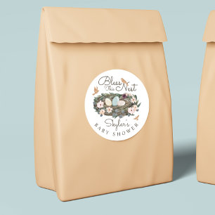 Segen Sie dieses Nest Floral Bird's Nest Baby Show Runder Aufkleber