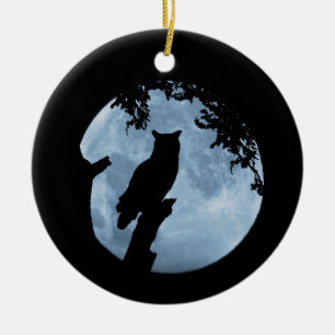 Segen zur Wintersonnenwende mit Eule und Mond Keramik Ornament