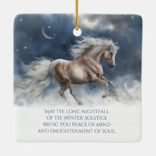 Segen zur Wintersonnenwende Pferd Schnee Halbmond Keramikornament