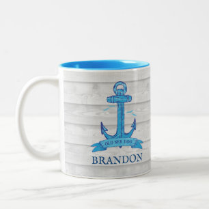 Segler Alter Nautischer Vintage-Anker Holzstruktur Zweifarbige Tasse