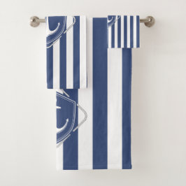 Seglerleben, Kobaltblauer Streifen & Anker Badhandtuch Set