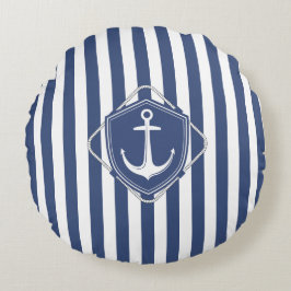 Seglerleben, Kobaltblauer Streifen & Anker Rundes Kissen