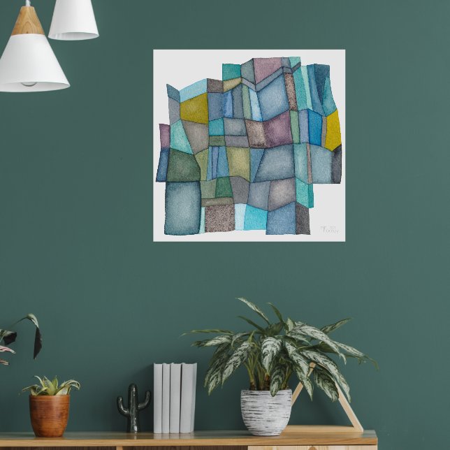 Segmented Cool Hues Watercolor Art Poster (Wohnzimmer 1)