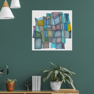 Segmentierte kühle Farbtöne Wasserfarben Kunst Poster