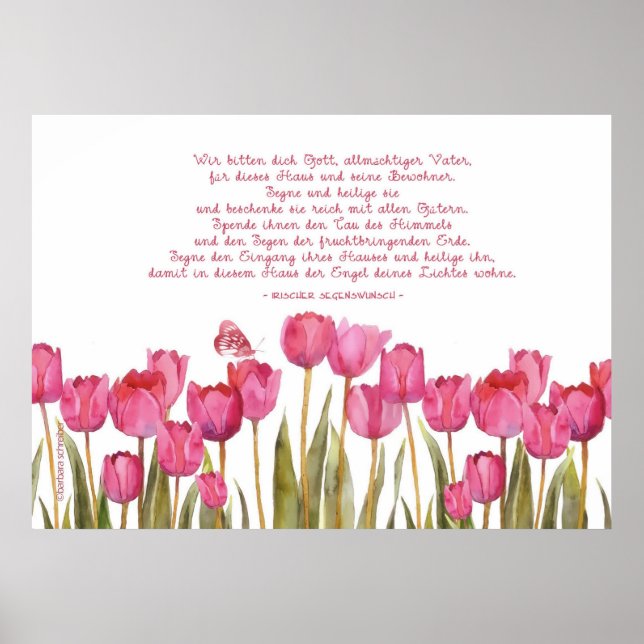 "segne dieses Haus" in deutsch, tulips und schmett Poster (Vorne)