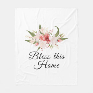 Segne dieses Zuhause Wasserfarben-Blumendesign Fleecedecke
