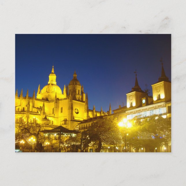Segovia Kathedrale am Abend, Spanien Postkarte (Vorderseite)