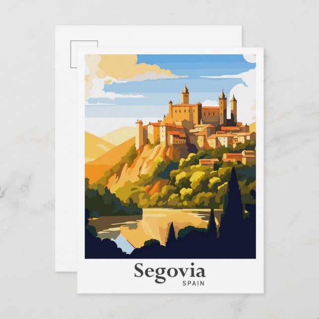 Segovia Spain Art Vintage Travel Illustration Postkarte (Vorne/Hinten)
