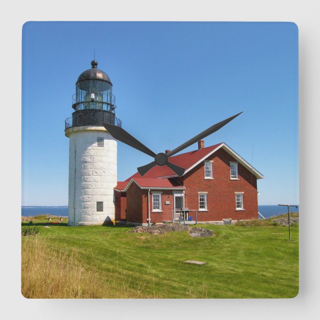Seguin Island Lighthouse, Maine Wall Clock Quadratische Wanduhr (Vorderseite)