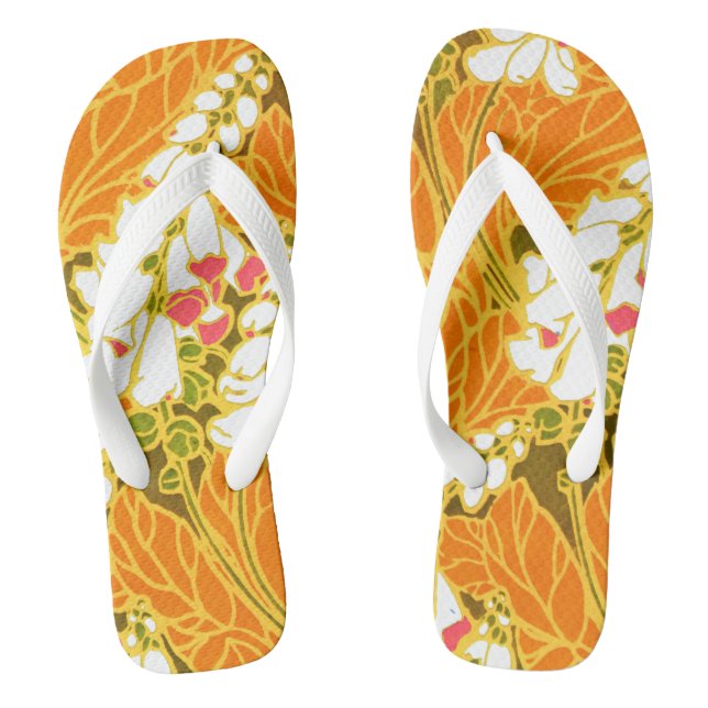 Séguy Art Deco White Bell-Shaped Blume Flip Flops (Fußbett)