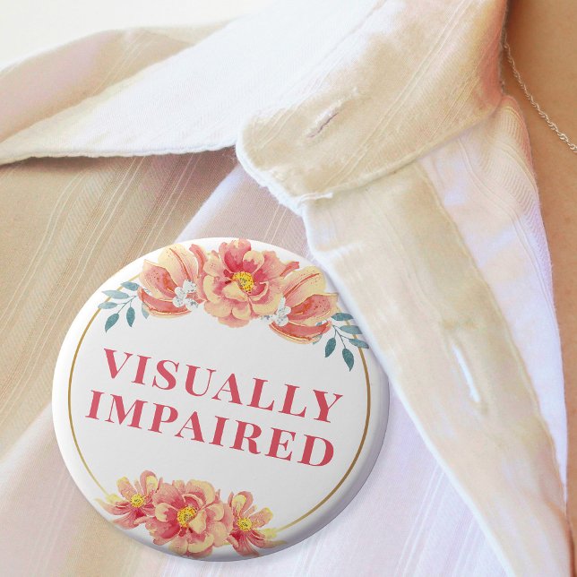 Sehbehinderte Pfirsich-Rosen-Blume Button (Feminine Peach Rose Floral Visually Impaired Button)
