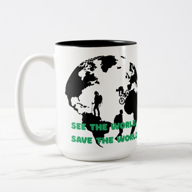 Sehen Sie die Welt Gerettet Radwandern Zweifarbige Tasse (Links)