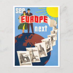 Sehen Sie Europa nächste Vintage-Reisepostkarte Postkarte