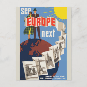Sehen Sie Europa Nächste Vintage-Reisepostkarte Postkarte