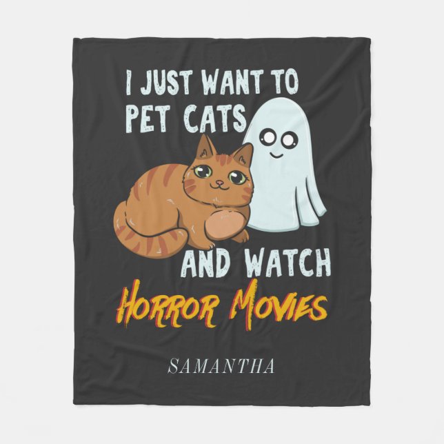 Sehen Sie Horror-Filme und Hauskatzen Personalisie Fleecedecke (Vorderseite)