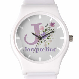 Sehen Sie in einem Blumendesign mit Name & Initial Armbanduhr