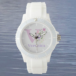 Sehen Sie in einem Blumendesign mit Name & Initial Armbanduhr