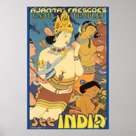 Sehen Sie Indien Höhlentempel Vintage Travel Poste Poster