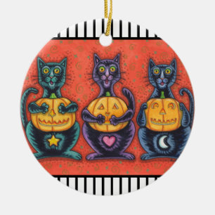 SEHEN SIE KEINE SCHWARZEN KATZEN, HALLOWEEN URLAUB KERAMIK ORNAMENT