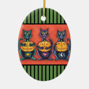 SEHEN SIE KEINE SCHWARZEN KATZEN, HALLOWEEN URLAUB KERAMIK ORNAMENT