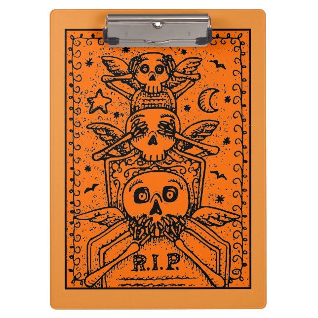 SEHEN SIE KEINEN EVIL FRIEDHOF SKELETON GRABSTEIN, KLEMMBRETT (Vorderseite)