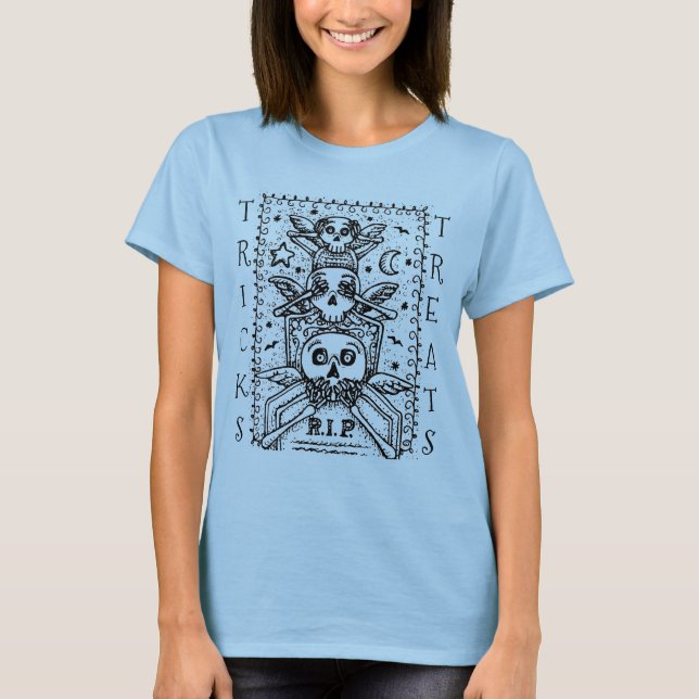 SEHEN SIE KEINEN FRIEDHOF SKELETON TRICK ODER BEHA T-Shirt (Vorderseite)