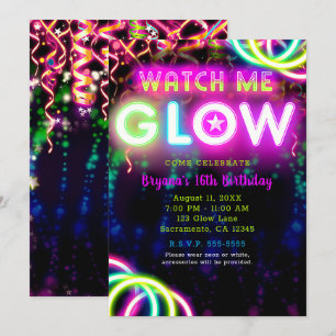 SEHEN SIE MICH GLOW Neon Birthday Party Einladung