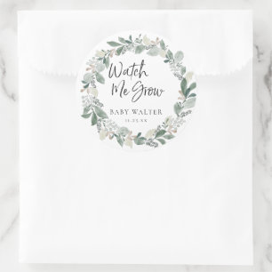 Sehen Sie mir wachsen zu   Eucalyptus Baby Dusche  Runder Aufkleber