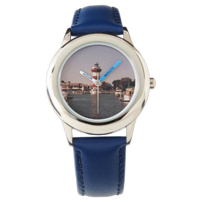 Sehen Sie mit Blue Band und Lighthouse Szene Armbanduhr (Vorderseite)