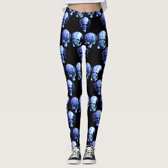 Sehen Sie, wie "Höre spricht keine bösen Skulls"-L Leggings (Vorderseite)
