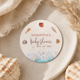Sehen wir uns bald Muscheln Sand Strandlinie Runder Aufkleber