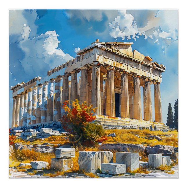 Sehenswürdigkeiten der griechischen Akropolis Poster (Vorderseite)