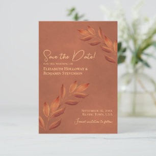 Sehnsüchtige Blätter Rustikale Terrakotta-Hochzeit Save The Date