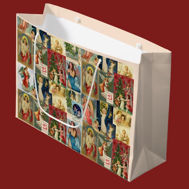 Sehr alte Weihnachtskarten mit Angeln Collage Große Geschenktüte (Von Creator hochgeladen)