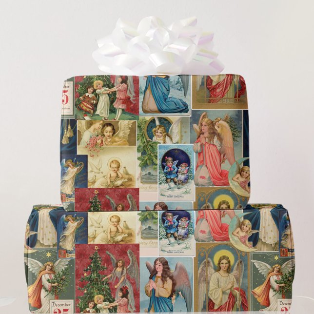 Sehr alte Weihnachtskarten mit Engel-Collage Geschenkpapier (Von Creator hochgeladen)