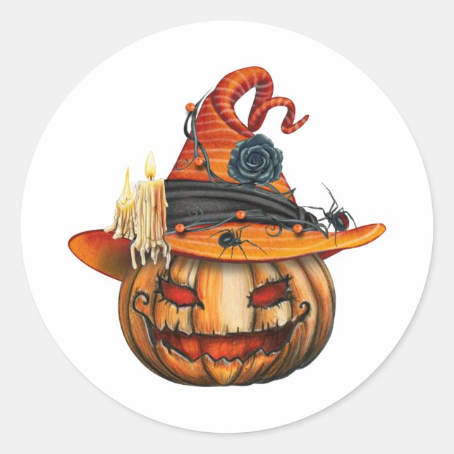 Sehr Beängstigende Halloween Pumpkin und Spinnen Runder Aufkleber (Vorderseite)