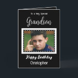 Sehr besondere Grandson Foto Schwarzer Geburtstag Karte<br><div class="desc">Für einen ganz besonderen Enkel. Herzlichen Glückwunsch zum Geburtstag. Fügen Sie einen Namen und ein Foto hinzu. Schwarz und Weiß.</div>