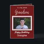 Sehr besonderer Grandson Foto bordeauxrot Geburtst Karte<br><div class="desc">Für einen ganz besonderen Enkel. Herzlichen Glückwunsch zum Geburtstag. Fügen Sie einen Namen und ein Foto hinzu. Burgund und weiß.</div>