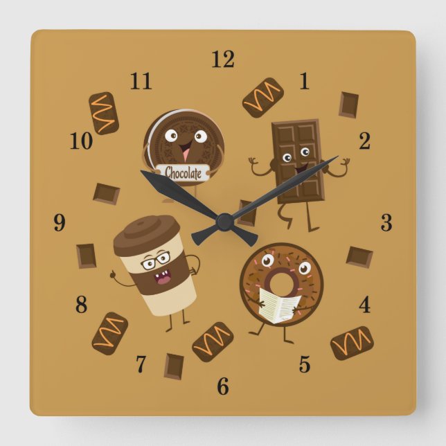 Sehr Cool Kaffee- und Schokoladenuhr Quadratische Wanduhr (Vorderseite)