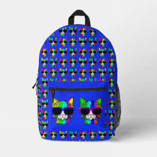 Sehr Cool Rainbow Cat mit Sunglass auf blau Bedruckter Rucksack
