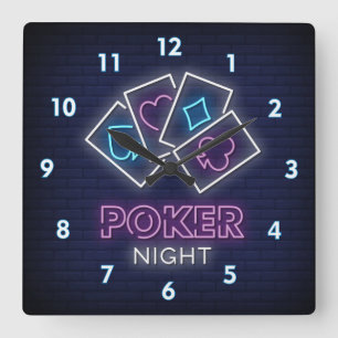 Sehr Cool und farbig simuliert Neon Poker Night Quadratische Wanduhr
