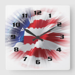 Sehr Coole patriotische amerikanische Flagge Quadratische Wanduhr