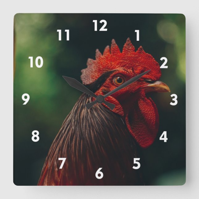 Sehr Coole Rooster-Uhr Quadratische Wanduhr (Vorderseite)