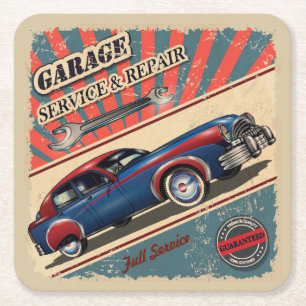 Sehr coole vintage Auto-Reparatur-Untersetzer-Set Rechteckiger Pappuntersetzer