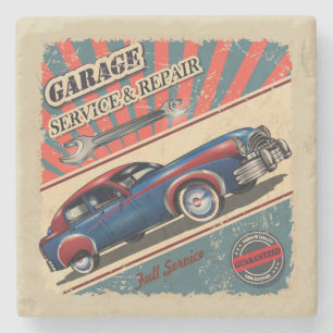 Sehr coole Vintage-Autowerkstatt Steinuntersetzer