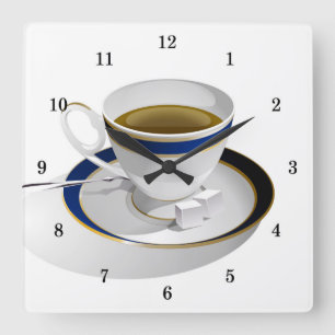 Sehr Cooler Kaffee-Cup und Saucerwall-Uhr Quadratische Wanduhr